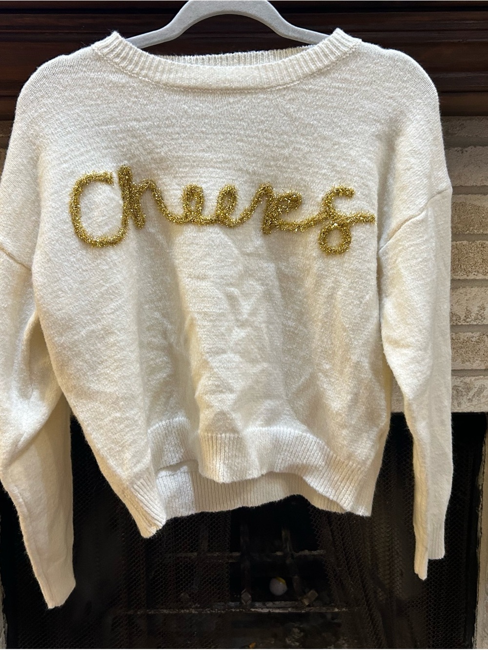 Morning Lavender Cream 'Cheers' Embellished Women's Sweater EUC
